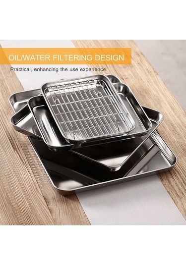 Trendooze Paslanmaz Çelik Izgara Tepsisi - Fırın & Barbekü Multifonksiyonlu Set