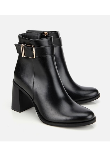 Hotiç Kadın Siyah Tokalı Topuklu Bilekte Bot 01boh314950a100 01boh314950a100 Siyah