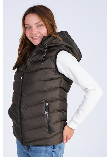 Everest Jel Dolgu Unısex Kapüşonlu Şişme Yelek Haki