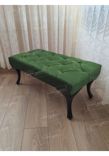 Kapitoneli Ayak Ucu Kapı Önü Antre Bench Puf Siyah Ayak 120 45 Yeşil