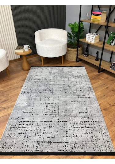 Şönil Dokuma Kayma Yapmaz Makinede Yıkanabilir Leke Tutmaz Kesme Bohem Kilim Krem 2 Gri