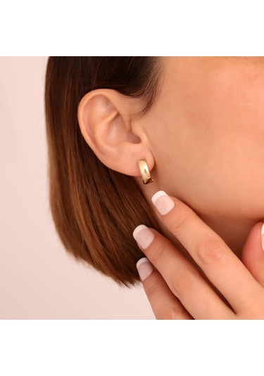 Nox Jewelry 925 Ayar Gümüş Halka Geniş Bant Huggies Küpe - E00266 Gold