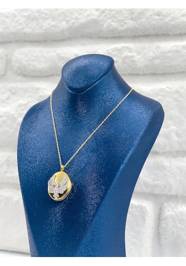 Gold Renk Kapaklı Alya Model Kadın Gümüş Kolye - Alya Kolyesi Gümüş