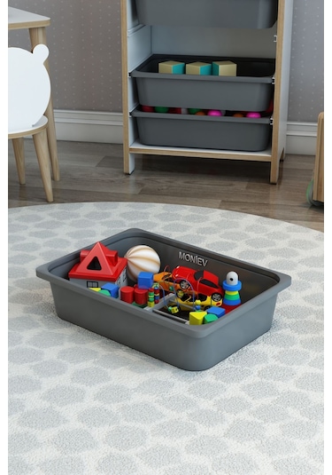 Montessori Oyuncak Dolabı Kutusu Saklama Kutusu Çocuklar İçin Aktivite Kutusu 3 Adet Gri Gri