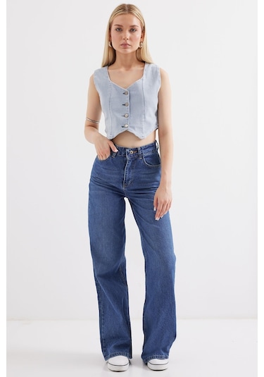 Bigdart 6797 Crop Kot Yelek - Mavi 001