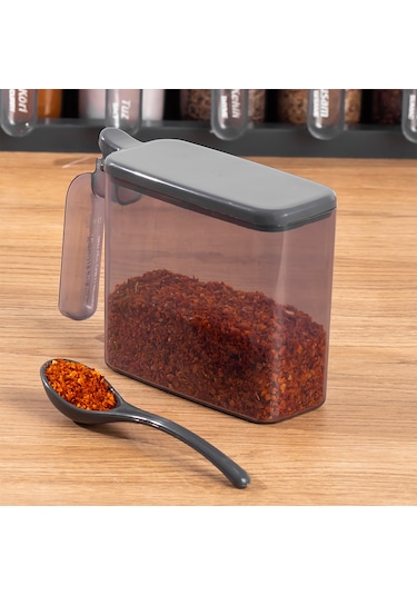 Porsima 1182 Standlı Kaşıklı Kapaklı Baharatlık Seti 6'Lı Antrasit