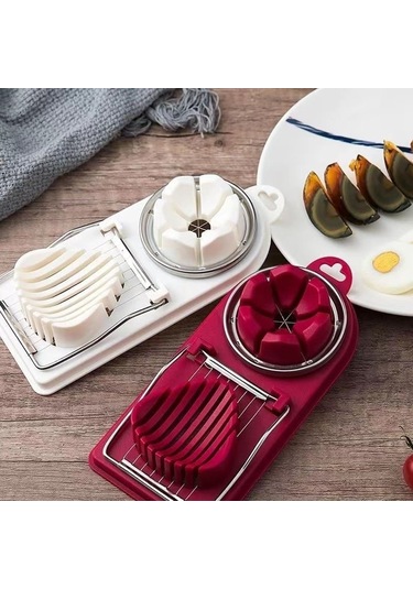 Vkemall Kırmızı Çift Fonksiyonlu Yumurta Kesici - Gül Rengi Yumurta Bölücü Aleti Kırmızı