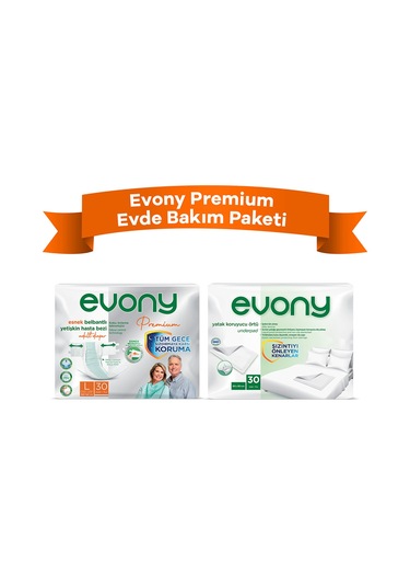 Evony Premium Yetişkin Bezi L 30'lu + Yatak Koruyucu Örtü 30'lu
