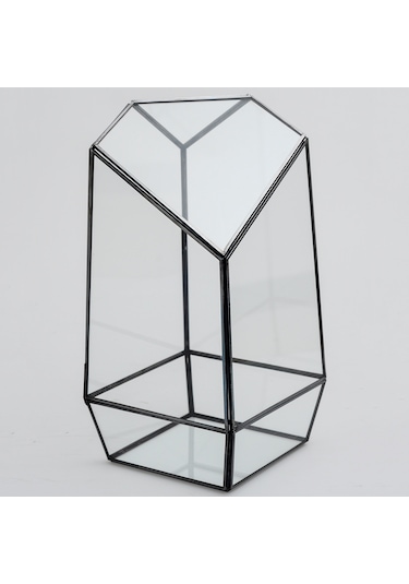 Cam Fanus Geometrik Teraryum Siyah Valens