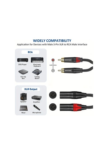 Xuweiwei Dremake Profesyonel Dual Xlr Rca Ses Kablosu 6ft Siyah