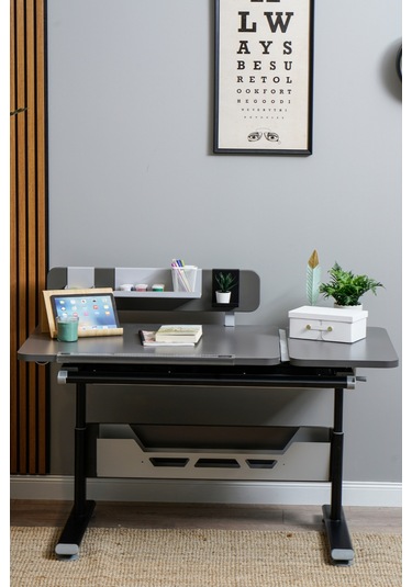 Vega Standart Yükseklik Ve Eğim Ayarlı, Çekmeceli Bilgisayar Ve Ofis Masası, Çalışma Masası Antrasit Gri