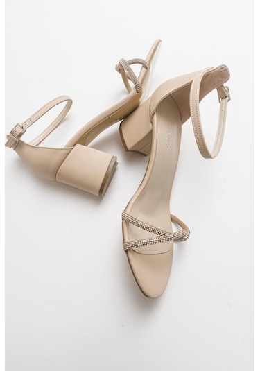 Topuklu Büyük Numara Bayan Taslı Tek Bant Abiye  Ayakkabı