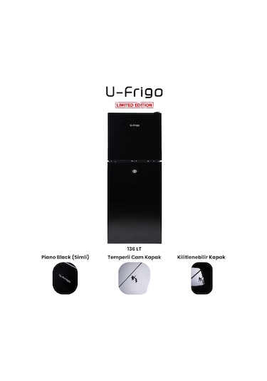 U-frigo 136 Lt 12-24v Marin/karavan Kompresörlü Buzdolabı Temperli Cam Kapak Limited Edition Siyah