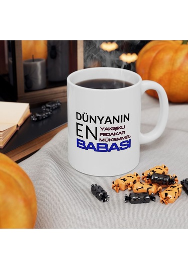 Dünyanın En Yakışıklı Babası Yazılı Babalar Günü - Doğum Günü Hediyesi - Hediye Porselen Kupa Bardak Beyaz