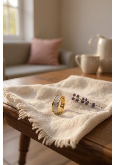 Altın Nesil 14 Ayar Altın Yeşil Beyaz Marka Yazılı Yüzük Sarı Altın