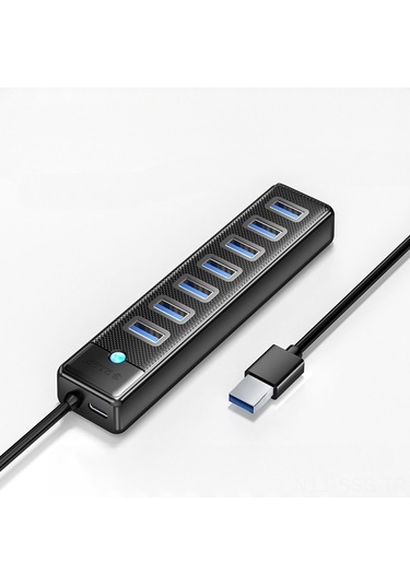 Springsun Orico Siyah 7 Port Usb 3.0 Hub - 5gbps Hızlı Veri Transferi, 5v3a Sabit Besleme, 1m Kablolu, Usb-a Girişli Genişletici Pw7u-u3