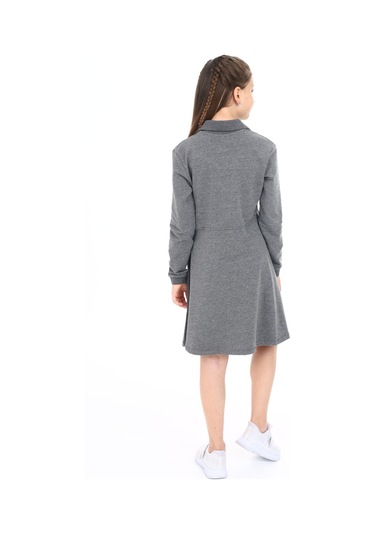 Toontoy Kız Çocuk Polo Yaka Çıtçıtlı Göğsü Baskılı Elbise Antrasit Melanj