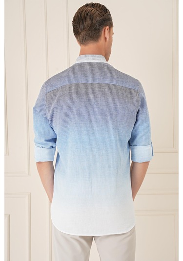 Comfort Fit Apoletli Degrade Desen Esnek Pamuk Mavi Gömlek G 1575 Mavi