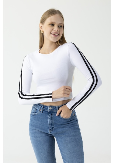 Giysa Kadın Bisiklet Yaka Kolu Biyeli Basic Body Beyaz - Ms0001276 Beyaz