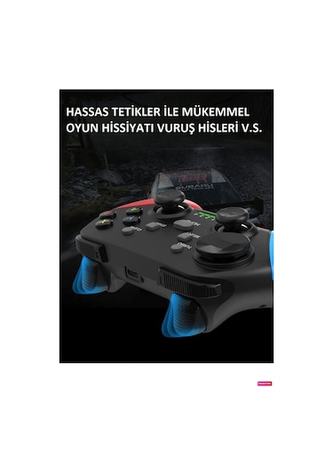 Wireless Kablosuz Pc Android İos Switch Tv Uyumlu Gamepad Ve Telefon Tutucu Siyah