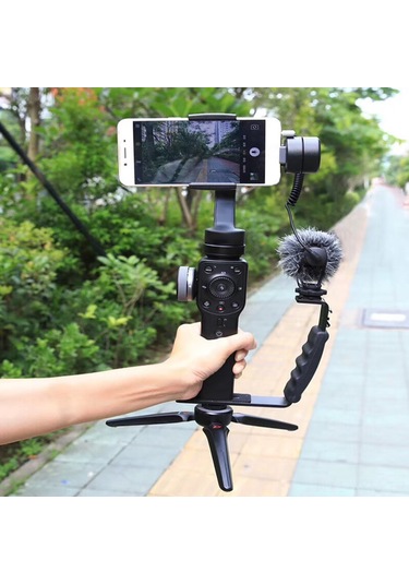 Geeksen "l Şekilli El Tipi Gimbal Aksesuarı - 2 Hot Shoe Yuvalı, Mikrofon Ve Işık İçin Djı Osmo Uyumlu"