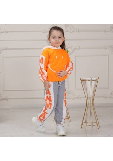Quzucuk Kids Çocuk Smiley Turuncu Eşofman Seti Turuncu