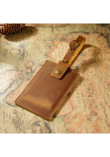 Fochsia Siyah Deri Bagaj Etiketi Kart Askısı - Gerçek Deri Kayıp Önleme Bilgi Kartı Taşıyıcı Çantası Vintage Taşınabilir