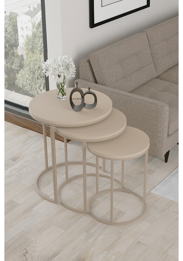 Ecol Desings 3lü Lüx Zigon Sehpa Cappuccino Bej