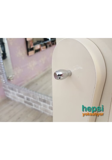 Ayna Denizi Klasik Model Krem Renk Ayaklı Boy Aynalı Takı Dolabı