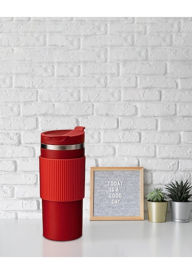Silikon Kılıflı Kırmızı Paslanmaz Termos 500 ML Kırmızı