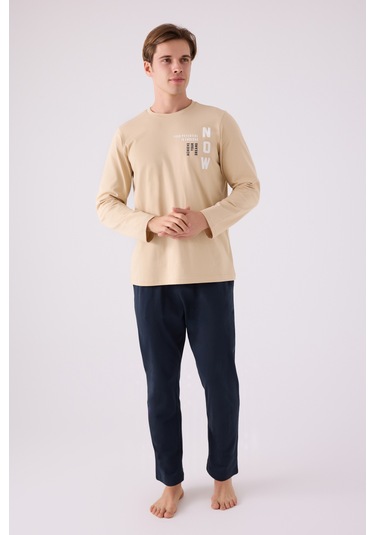 Arnetta 3144 Uzun Kol Erkek Pijama Takımı Bej