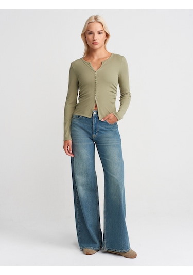 Dilvin 31548 Düğme Detaylı Büzgülü Top-çağla Çağla