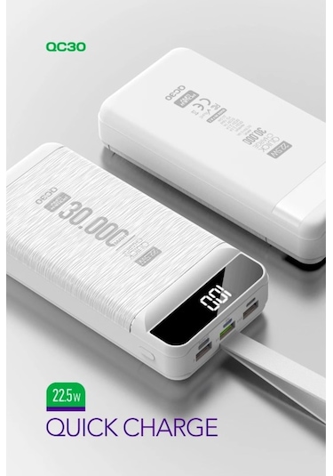 Powerway Pd 22.5w 30.000 Mah 3.0 Hızlı Şarj Gerçek 30.000 Mah Qc30 Powerbank BEYAZ