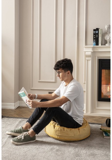 Çok Renkli Yuvarlak Puf Yer Minderi, 60 X 60 Cm