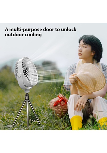 Symbee Beyaz Usb Şarjlı Tripod Fan, 3 Hızlı 4 Saatli Zamanlayıcı, Led Gece Lambası, Dış Mekan Kamp İçin Uzaktan Kumandalı Asılabilir Fan 2000mah