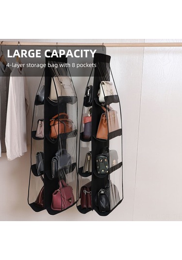 Singree 4 Katmanlı Çanta Organizatörü - 8 Cep, Metal Askılı, Toz Geçirmez, Dikey Saklama Çözümü Siyah