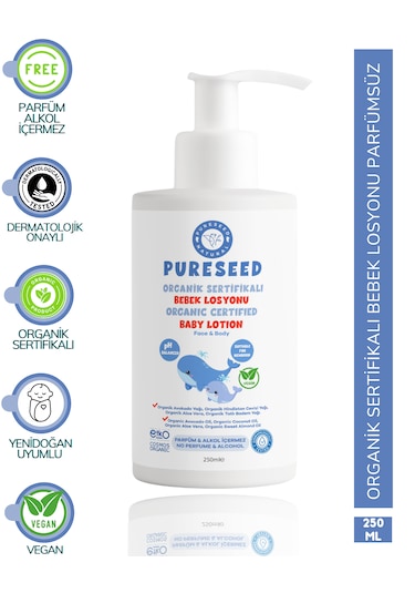 Pureseed Natural Organik Sertifikalı Bebek Losyonu - Parfümsüz - 250 Ml