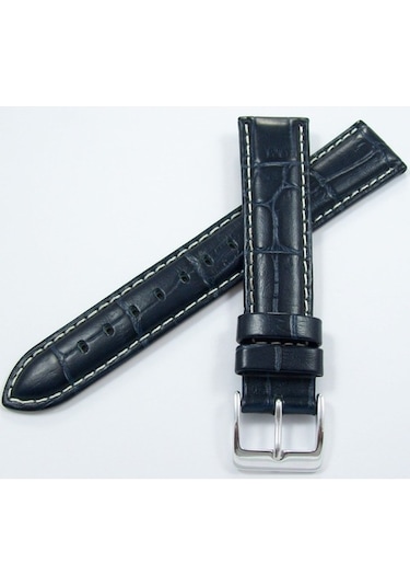 First Deri Saat Kayışı 20Mm Koyu Lacivert Saat Kordonu Beyaz Diki