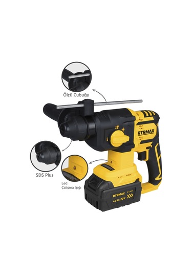 Rtrmax RTS5040 Şarjlı Sds Plus Kırıcı ve Delici Kömürsüz 1.8Jul 26mm 2x4 Ah 20V Çift Akü S-Lion