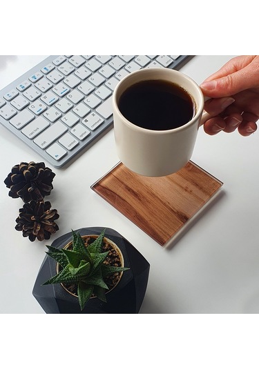 Decorita Cam Bardak Altlığı Yeni Ahşap Desen 4'lü Takım 10 x 10 CM Çok Renkli