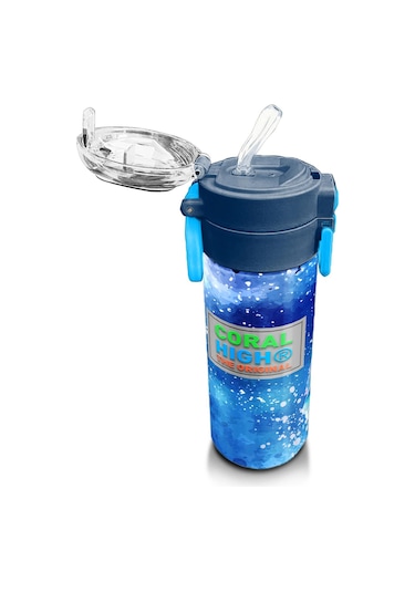 Coral High Kids Lacivert Mavi Kurt Desenli Pipetli Ve Direkt İçim Çelik Termos 500 Ml 31945 Lacivert