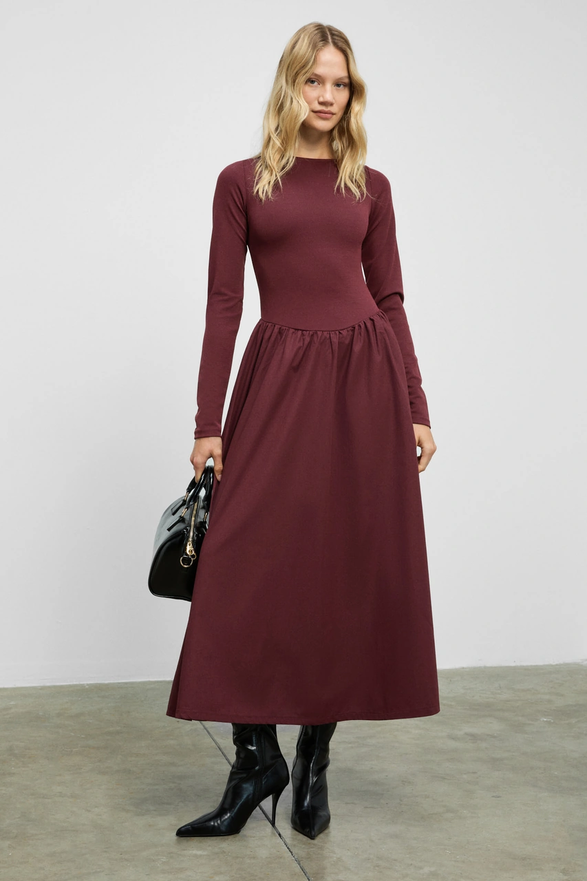 Grımelange Panı Kadın Maxi Boy Etek Kısmı Dokuma Poplin Kloş Üst Kısmı Esnek Viskon Elastan Şık Bord Bordo Grımelange Panı Kadın Maxi Boy Etek Kısmı Dokuma Poplin Kloş Üst Kısmı Esnek Viskon Elastan Şık Bord Bordo