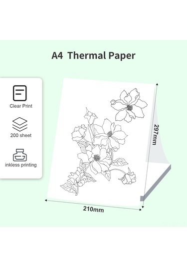Youtek A4 Termal Yazıcı Kağıdı 200 Yaprak - Suya Ve Yağa Dayanıklı, Peripage A40 Uyumlu