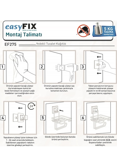 Teknotel Yapışkanlı Yedekli Tuvalet Kağıtlık Krom Ef275