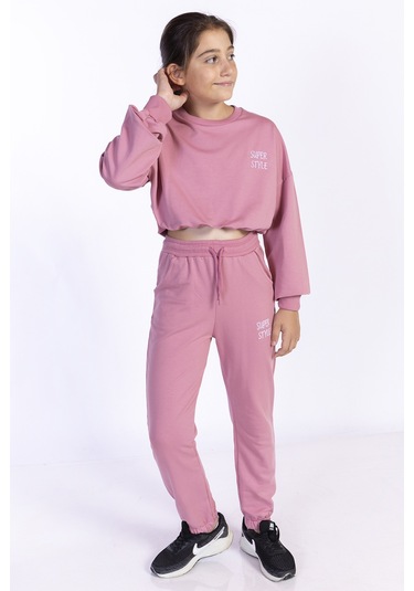 Toontoy Kız Çocuk Nakışlı Eşofman Takımı Gül Kurusu