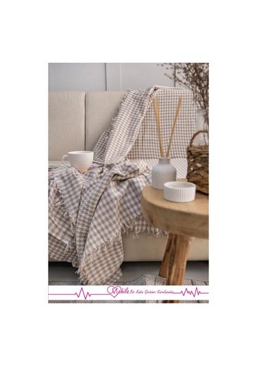 Klasik Pamuklu Koltuk Örtüsü 170x300 Cm Kazayağı Desen Koltuk Örtüsü Bej