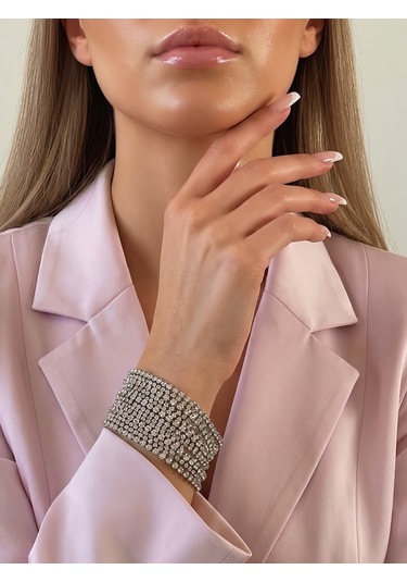 Çoklu Döküm Su Yolu Rhinestone Gümüş Renk Kristal Bileklik