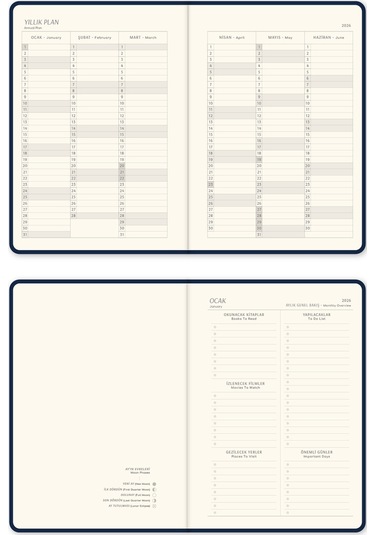 2026 A5 Keten Haftalık Ajanda 12 Aylık Lacivert Lacivert