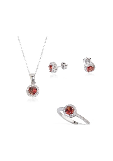 Dkmn Gümüş 925 Ayar Gümüş Kırmızı Tek Taşlı Set