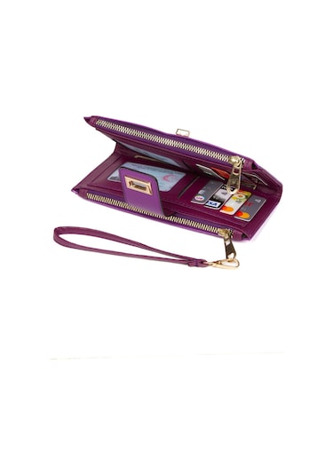 Mor Cüzdan Kağıt Bozuk Para Bölmeli Cüzdan Kilitli Bilek Asılı Siyah